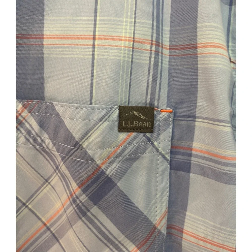 L.L. Bean Men's Plaid Button Down‎ Shirt Long Sleeve Roll Tab Blue Orange M